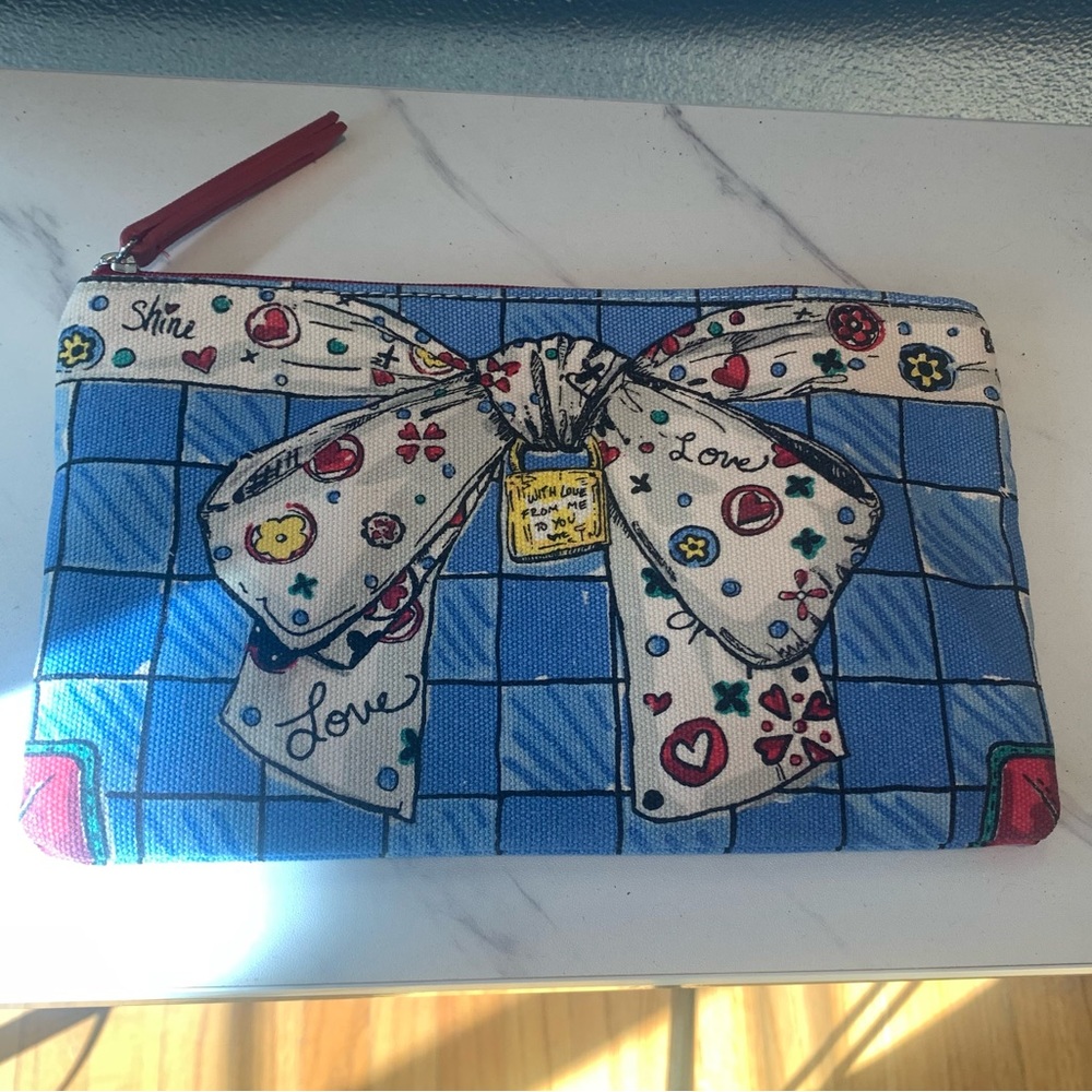 🎀 3/ $20 Brighton With Love Printed Bow Canvas Fabric Makeup Pouch Bag